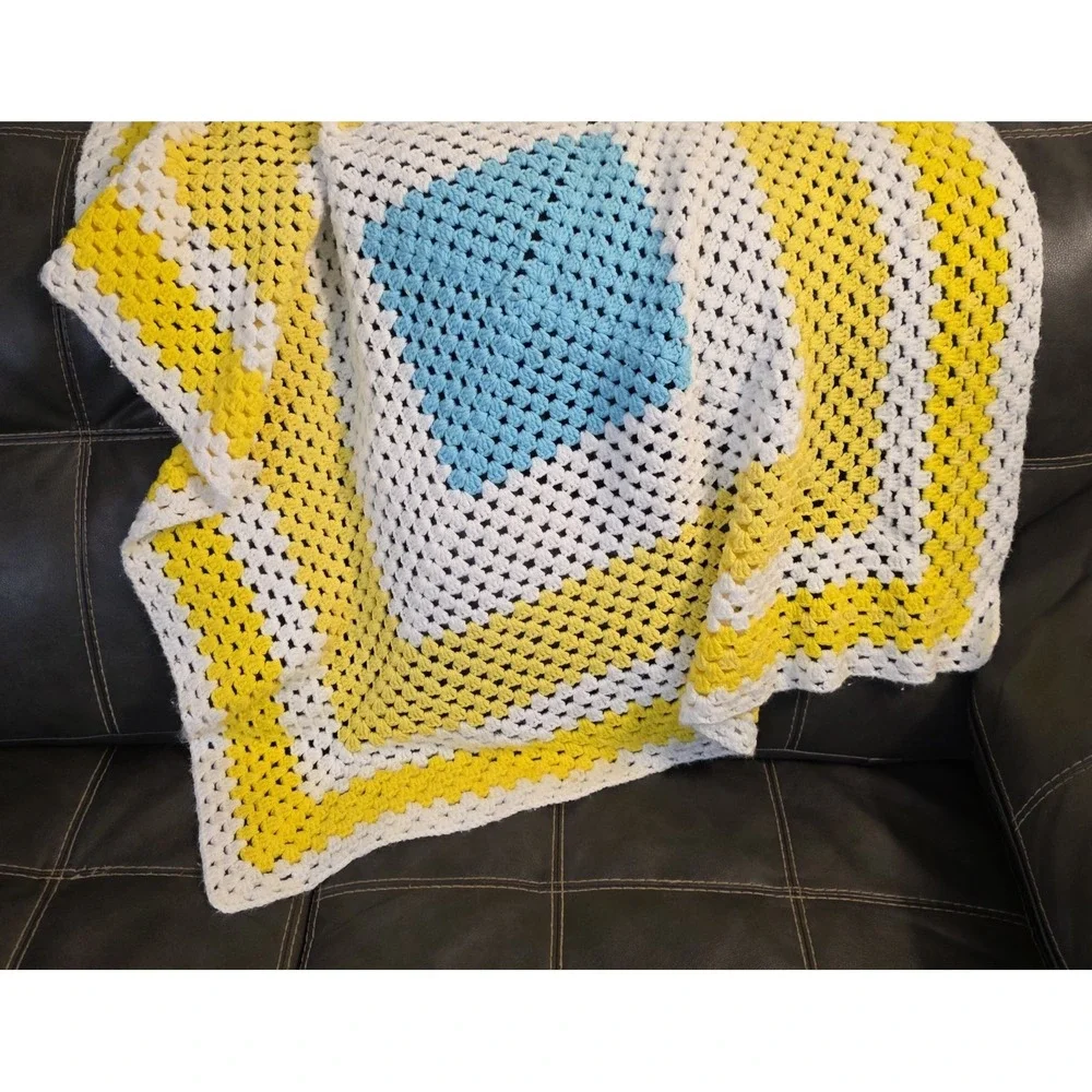 Vintage Handmade Afghan Knit Crochet‎ Maw Maw Blanket Throw 44 X 44